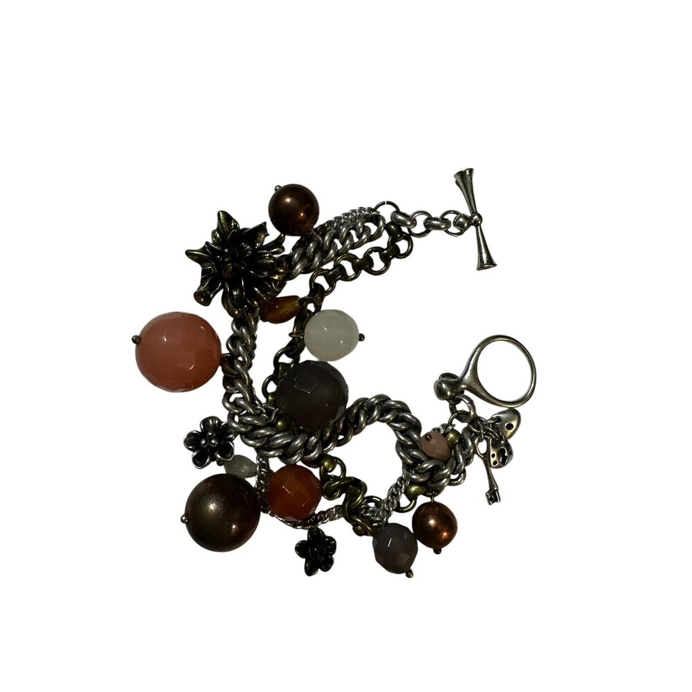 Fossil RARE Vintage Bracelet Beads and Flower charms Two Tone Toggle ‘90’s